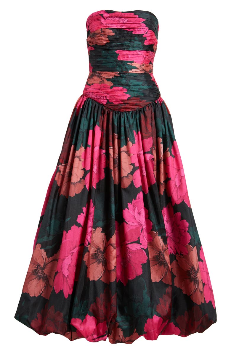 Hutch Georgina Pleated Strapless Gown, Alternate, color, Fuchsia Multi Sketched Floral