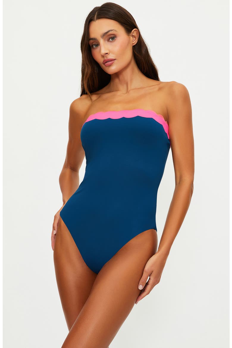 Josy Scalloped Bandeau One-Piece Swimsuit, Alternate, color, SEASHELL ISLE COLORBLOCK