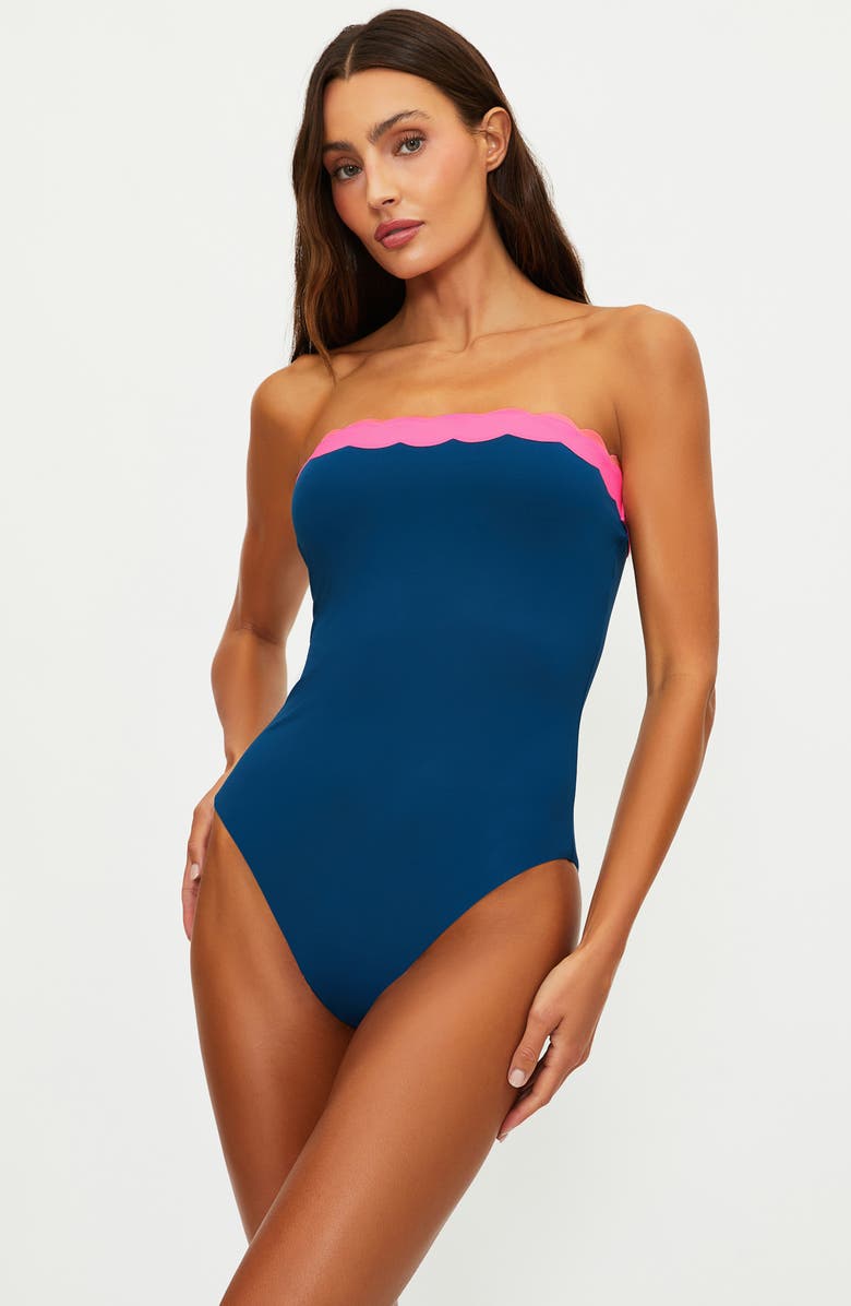 Beach Riot Josy Scalloped Bandeau One-Piece Swimsuit, Alternate, color, Seashell Isle Colorblock