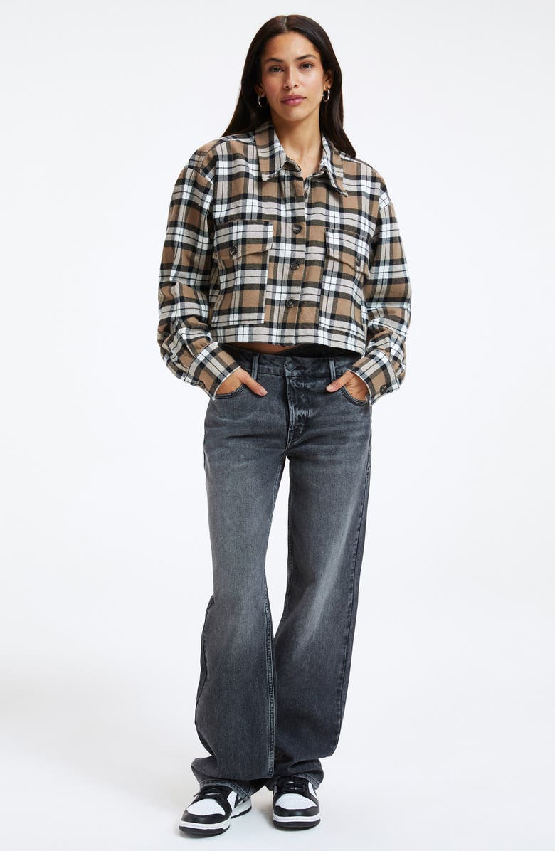 Good American Flannel Crop Button-Up Shirt, Alternate, color, 