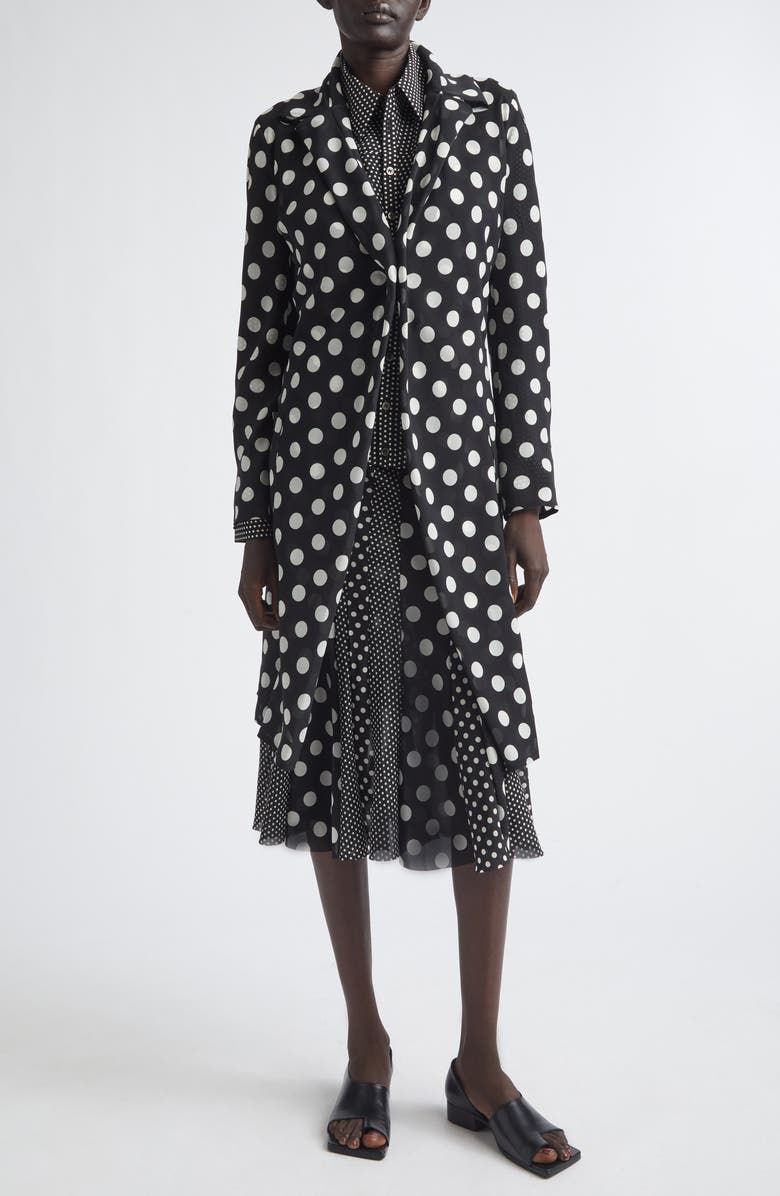 Junya Watanabe Polka Dot Georgette Midi Skirt, Alternate, color, Black/ White