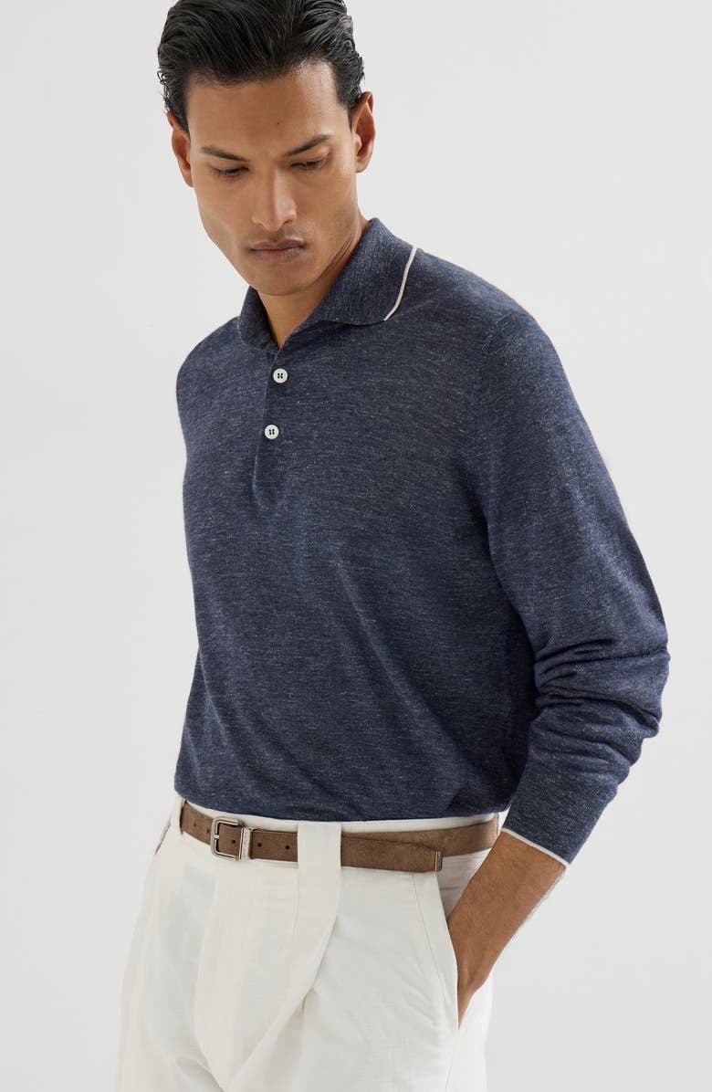 Brunello Cucinelli Lightweight knit Polo, Alternate, color, Avio Blue
