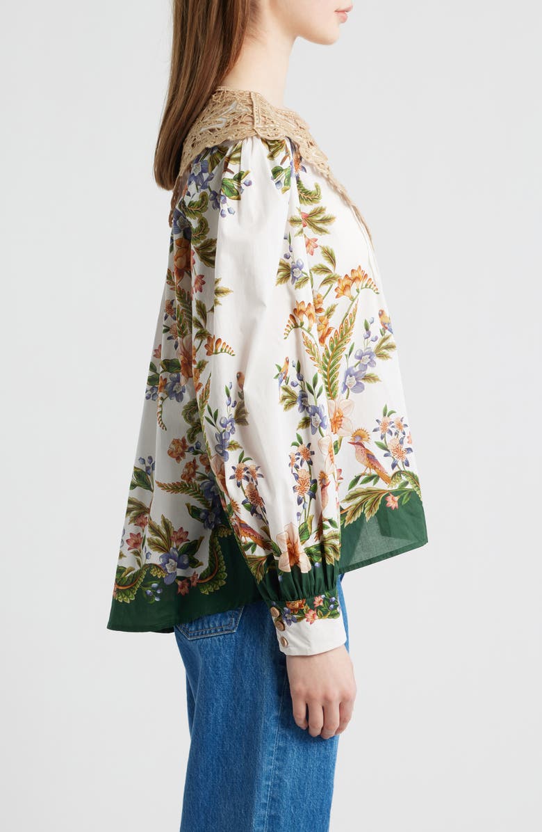 FARM Rio Sand Nature Lace Yoke Button-Up Shirt, Alternate, color, Nature Sand