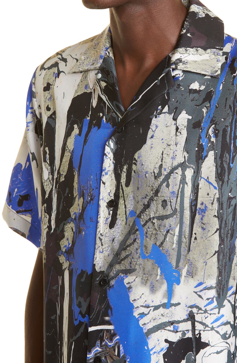 AMIRI Paint Splatter Button-Up Silk Camp Shirt, Alternate, color,