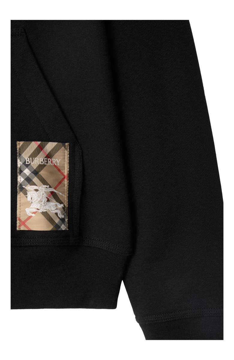 Burberry Check Label Cotton Zip Hoodie, Alternate, color, Black