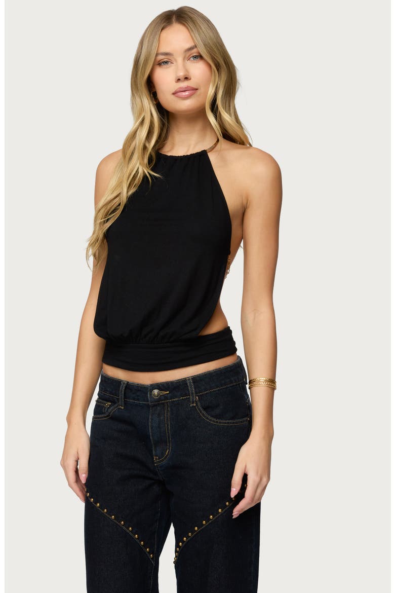 Damarey Chain Backless Halter, Alternate, color, BLACK