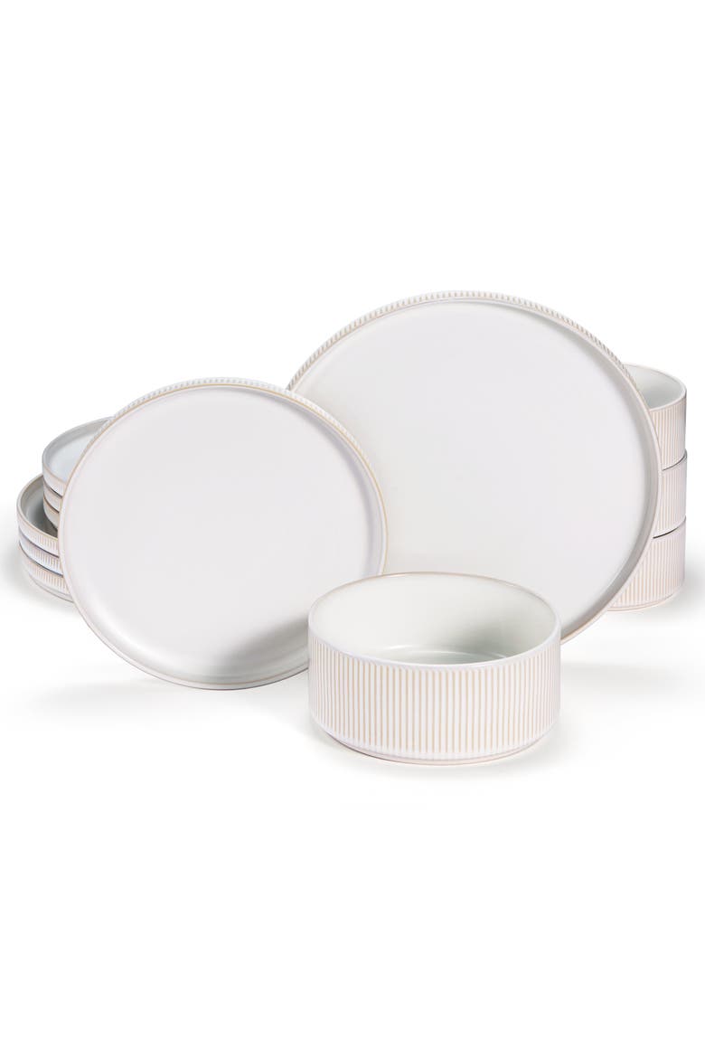 Hearthstone Collection Kook Ceramic Dinnerware Set - 12 Piece, Service for 4, Main, color, Powder White