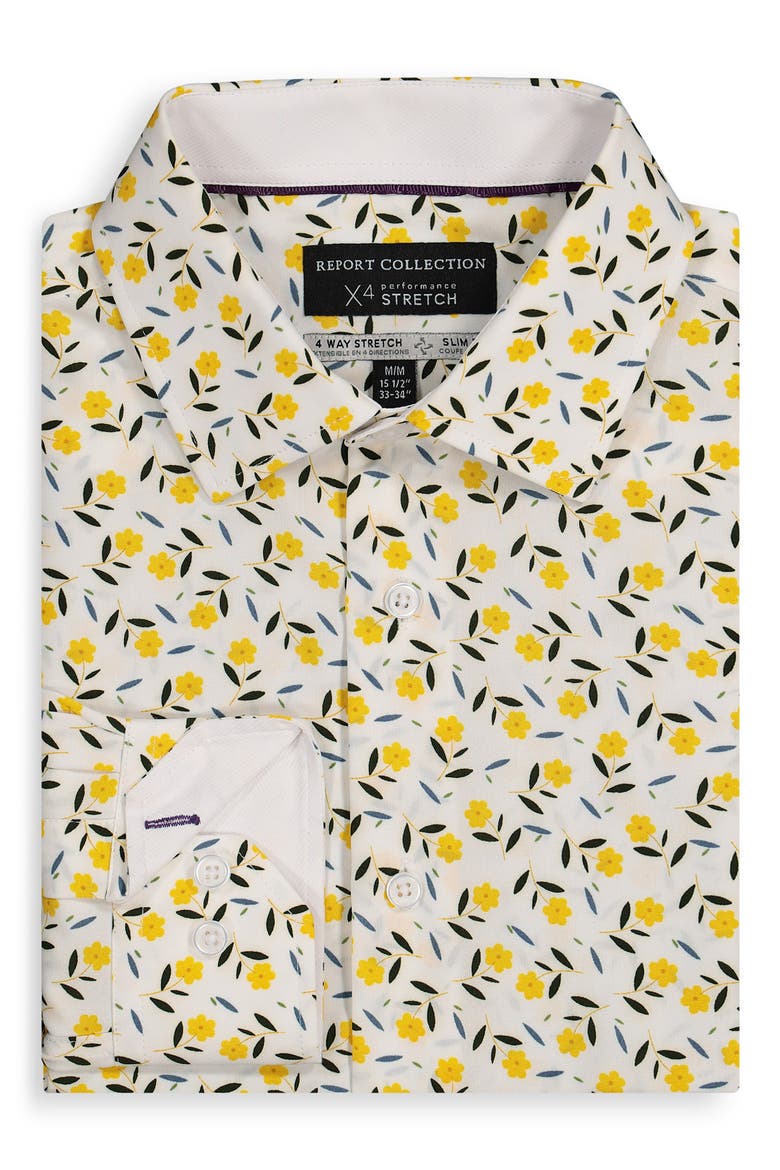 Slim Fit Floral Performance Dress Shirt, Alternate, color, 01 WHITE