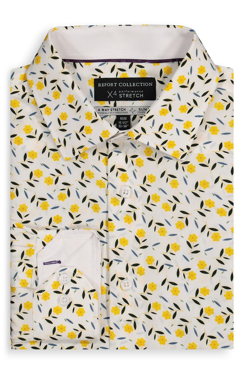 Report Collection Slim Fit Floral Performance Dress Shirt, Alternate, color, 01 White