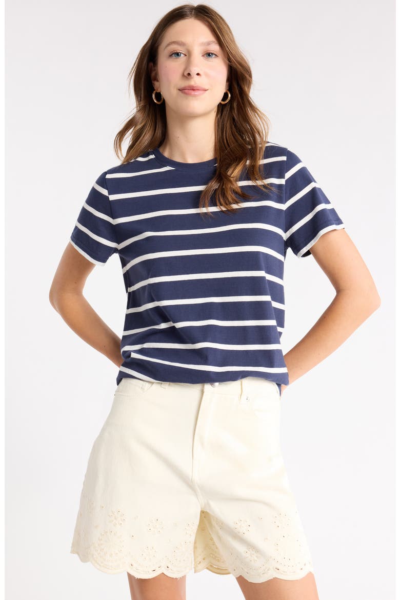 Crewneck Cotton T-Shirt, Main, color, NAVY IVORY TILLY STRIPE