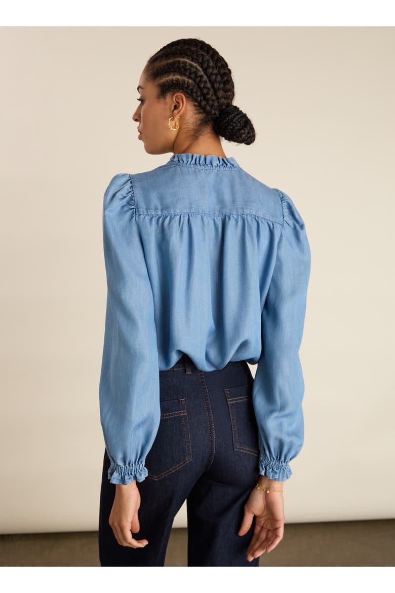 Zoe Frill Neck Blouse, Alternate, color, Mid Indigo