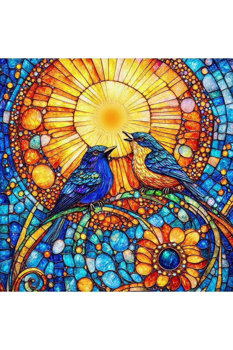 Bluebirds Stained Glass 500 piece Jigsaw Puzzle for Adults, Alternate, color, Multicolor