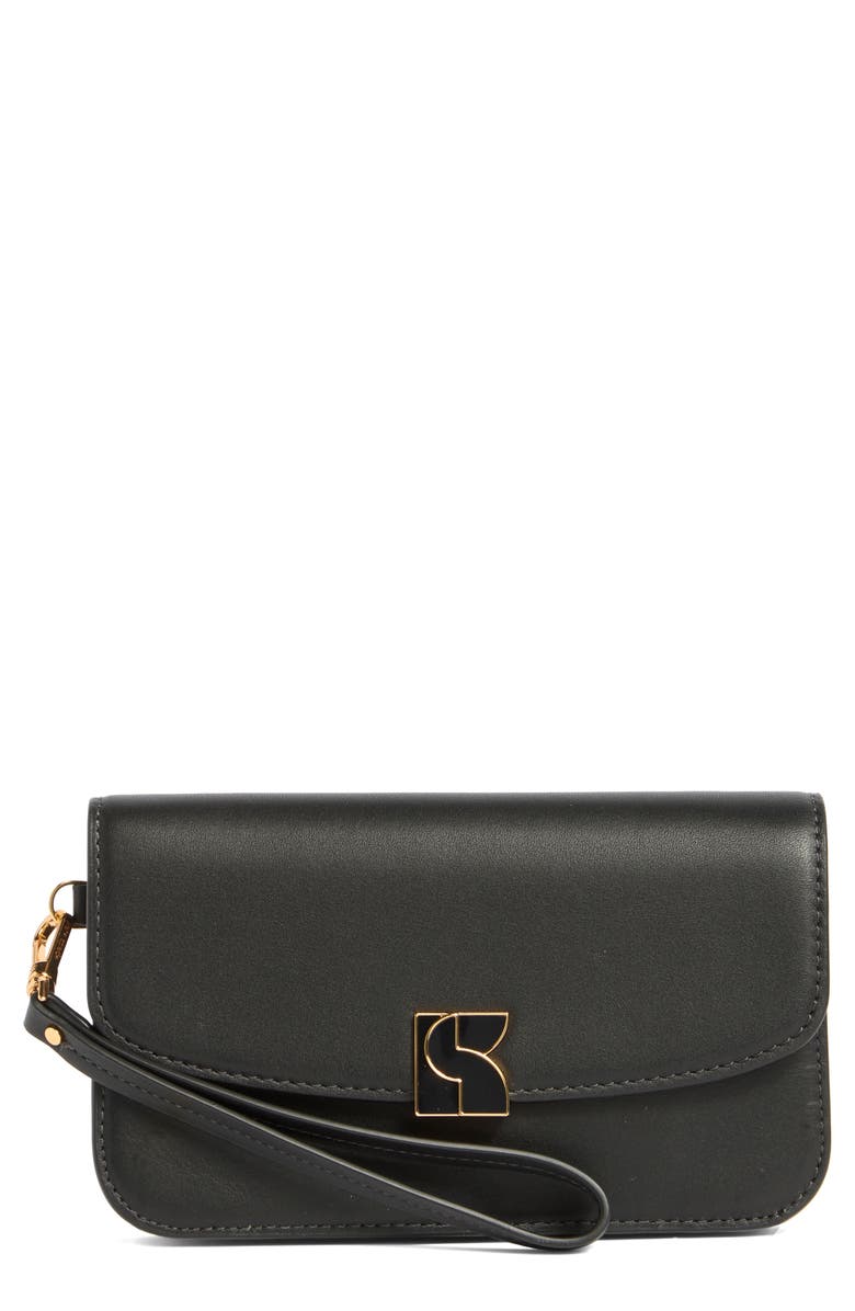 Kate Spade New York dakota smooth leather flap wristlet, Main, color, Black