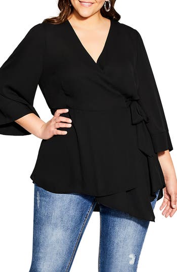 City Chic Womens Trendy Shibara Surplice Wrap Top Blue Size Petite Small main image 1