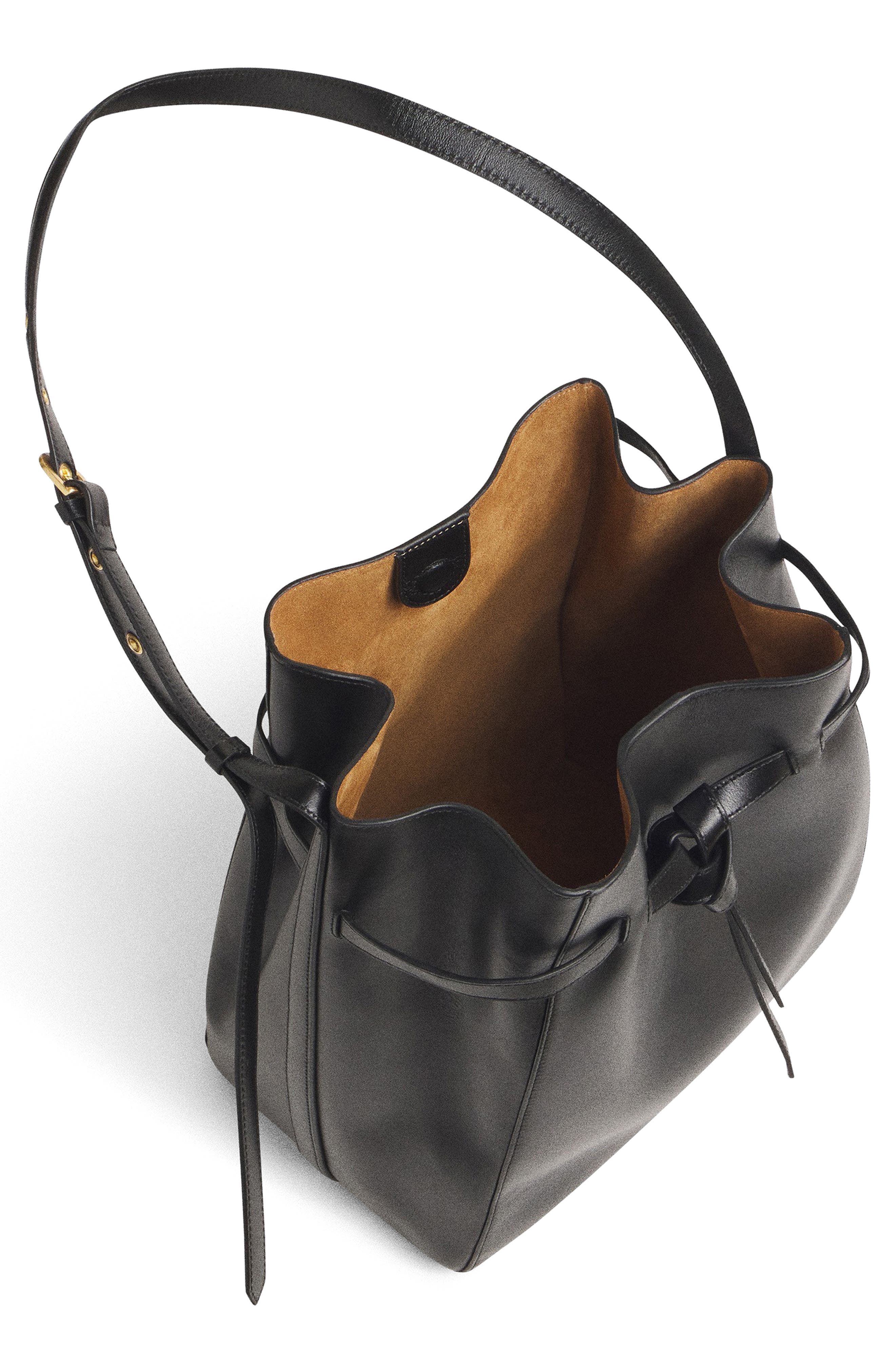 Beatrice Leather Bucket Tote, Alternate, color, BLACK LEATHER