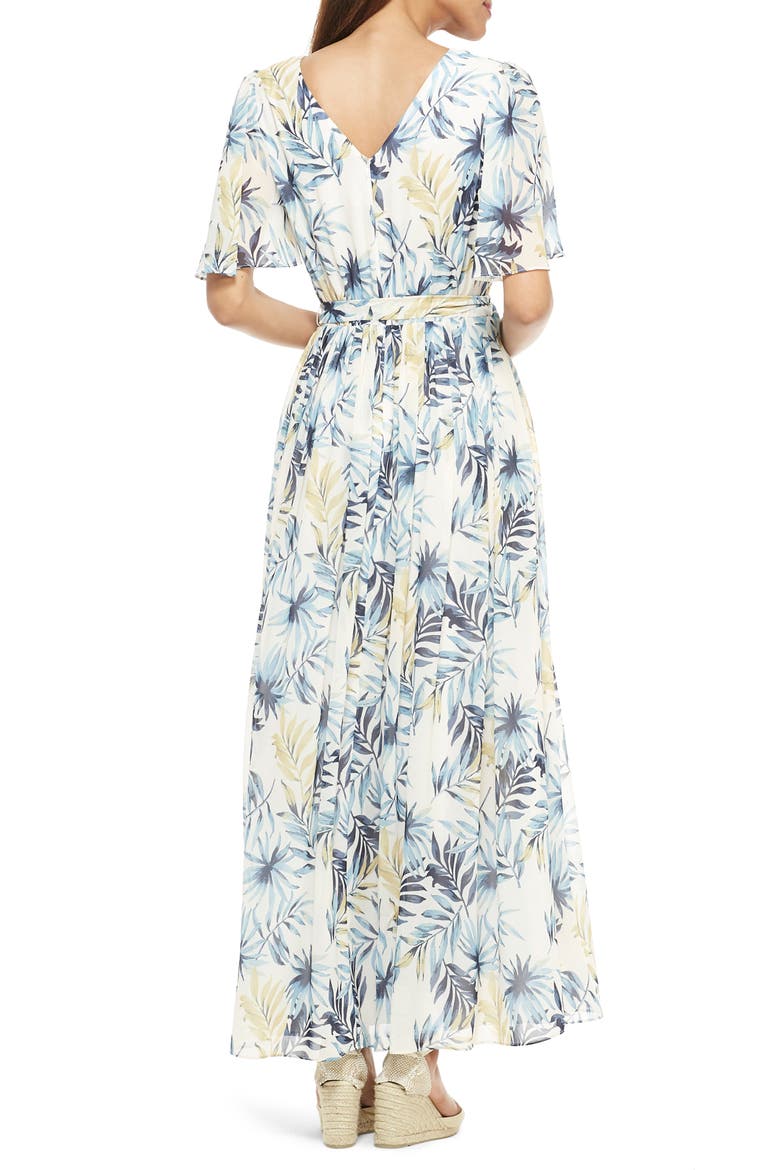 Kiki Leaf Print Chiffon Maxi Dress, Alternate, color, BLUE/ GOLD