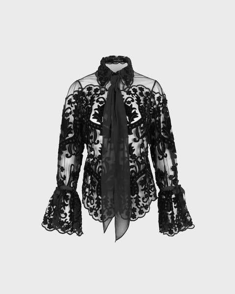 Arabesque Semi-Sheer Embroidered Lace Shirt