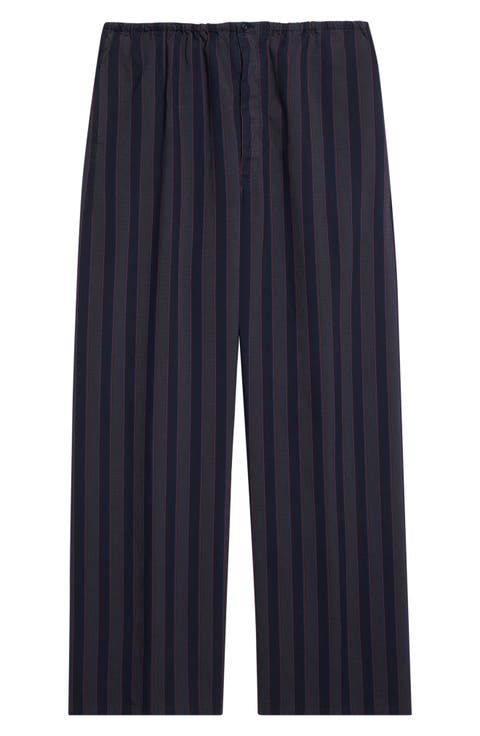 Stripe Cotton Wide Leg Pajama Trousers
