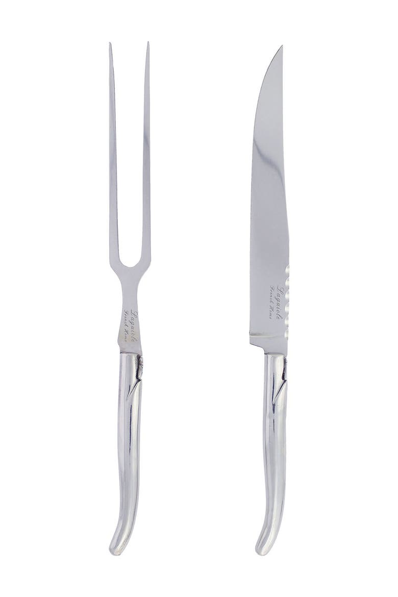 Laguiole Stainless Steel Carving Knife & Fork Set, Main, color, SILVER