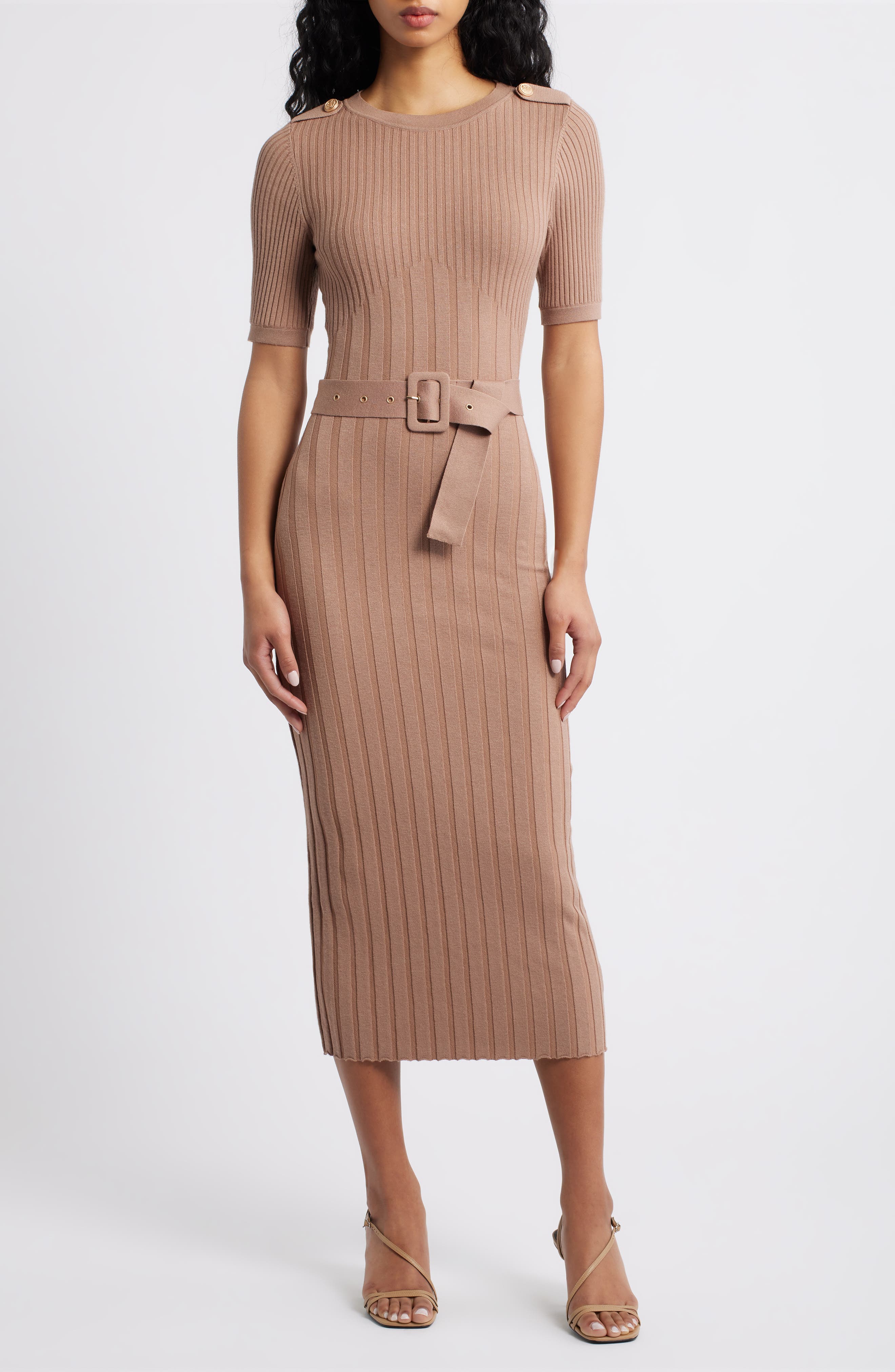 Freemarket Belted Rib Sweater Dress In Multi