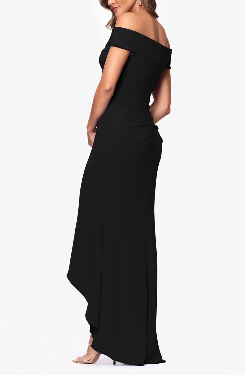 Xscape Evenings Off the Shoulder High-Low Scuba Crepe Gown, Alternate, color, Black