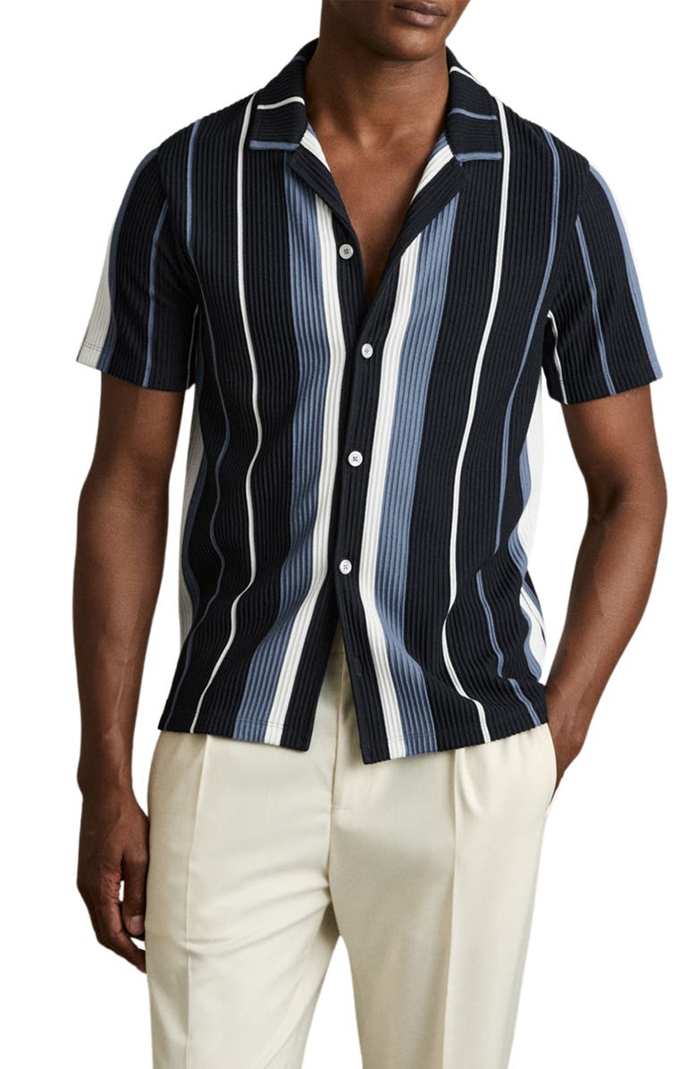 Reiss Albers Stripe Rib Knit Camp Shirt, Main, color, 