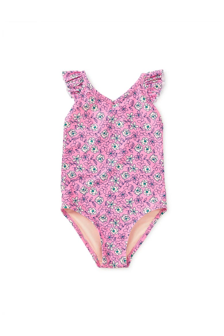 Ruffle One-Piece Swimsuit, Main, color, Carnation Toss