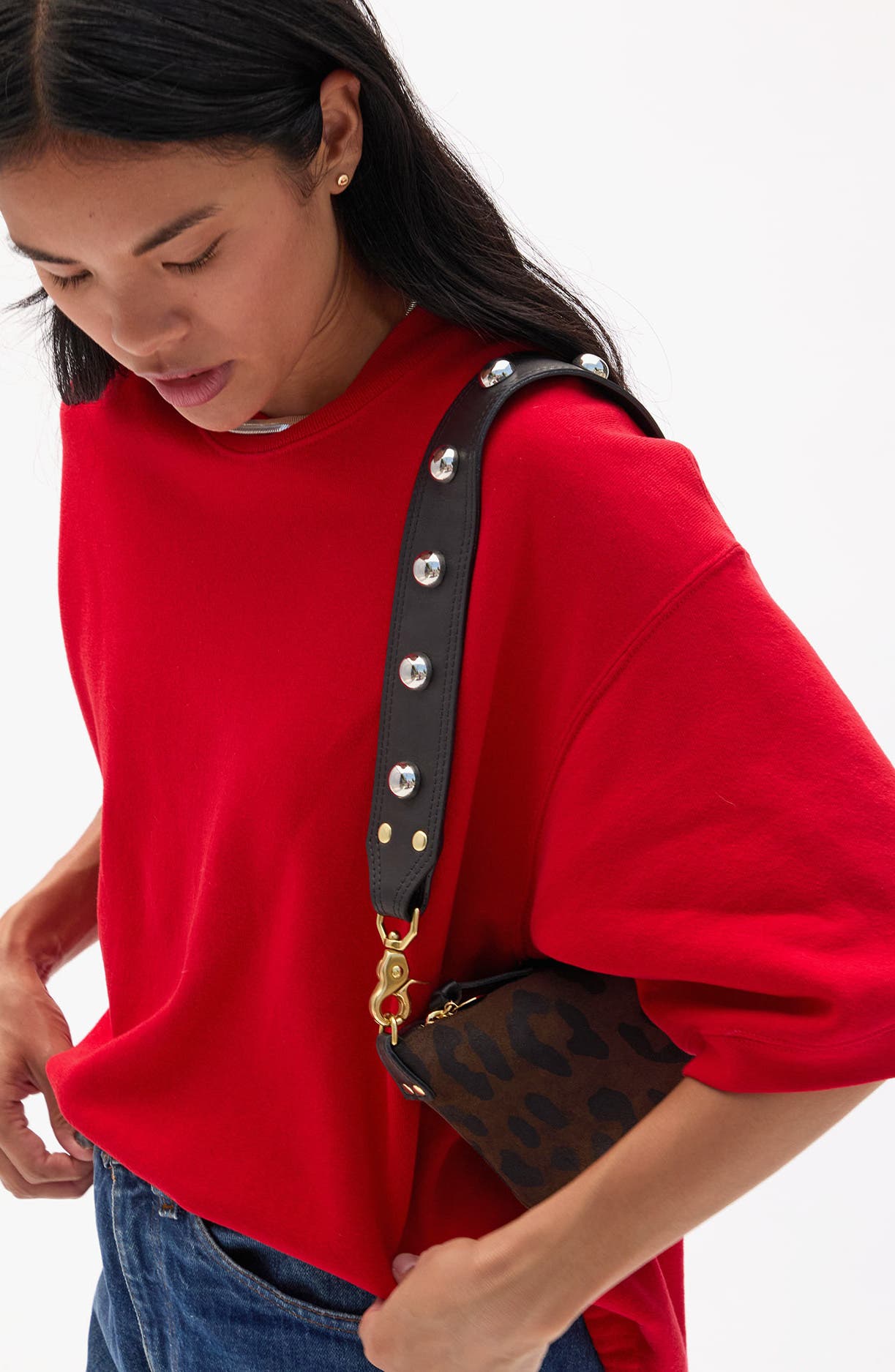 Clare V. Studded Leather Crossbody Strap, Alternate, color, 