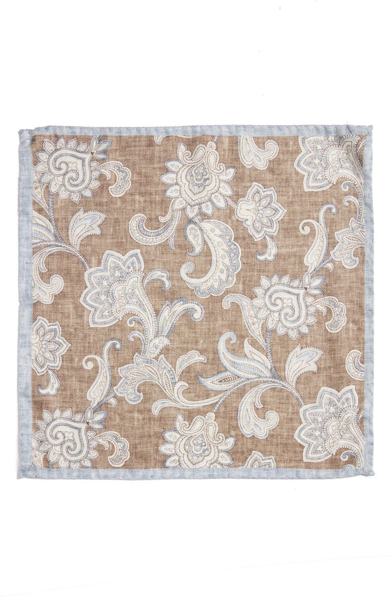 Jack Victor Verdun Floral & Medallion Reversible Silk Pocket Square, Alternate, color, Caramel