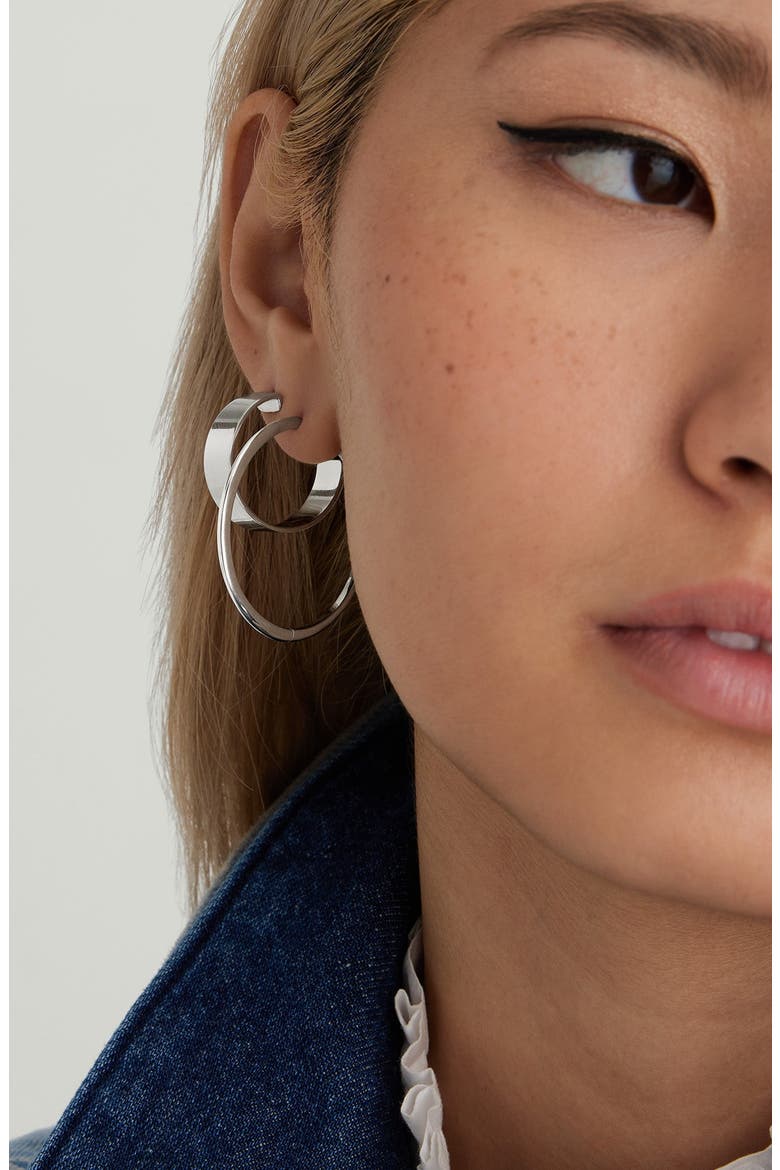 Tube Oversized Hoop Earrings, Alternate, color, Sterling Silver