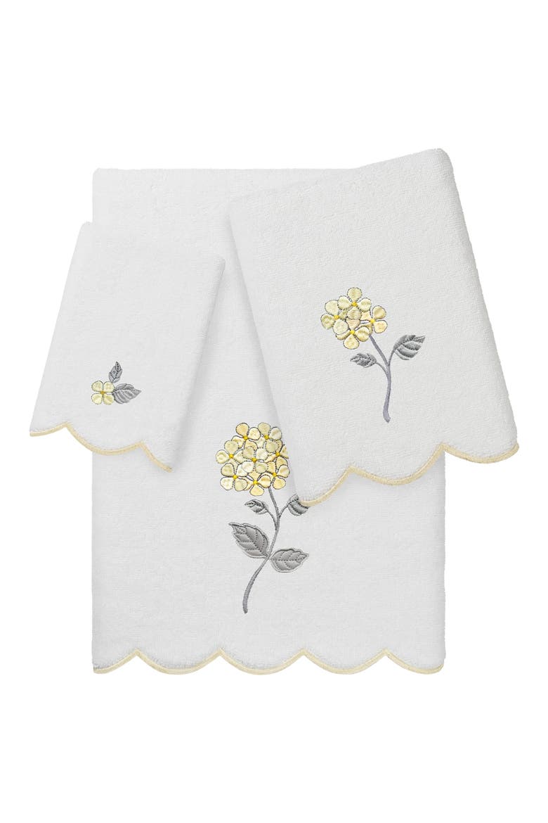 Hydea Scallop 3-Piece Towel Set, Main, color, WHITE/ BEIGE