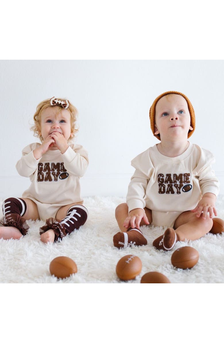 Sweet Wink Game Day Patch Long Sleeve Romper, Alternate, color, Natural