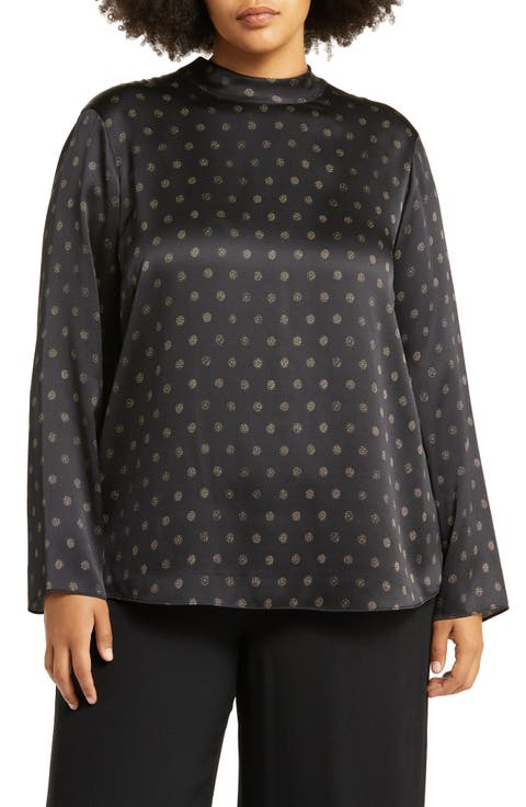 Sun Dot Mock Neck Silk Top (Plus Size)