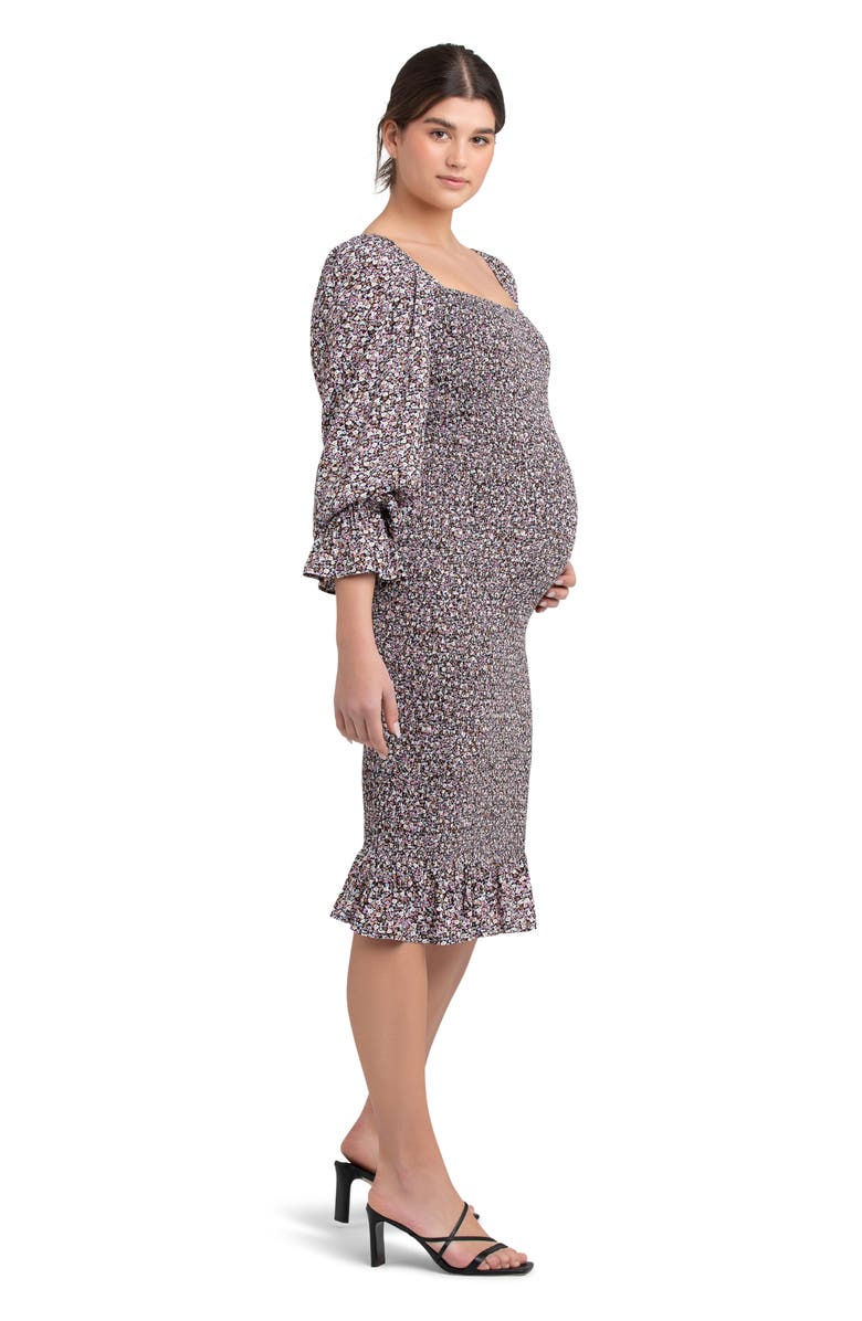 Ripe Maternity Willow Print Smocked Ruffle Maternity Dress, Alternate, color, 
