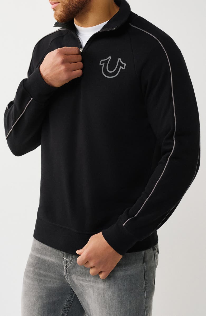 True Religion Quarter Zip Track Pullover, Alternate, color, Jet Black