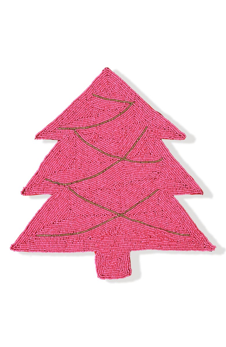 Tiramisu Pink Christmas Tree Beaded Placemat, Main, color, Pink