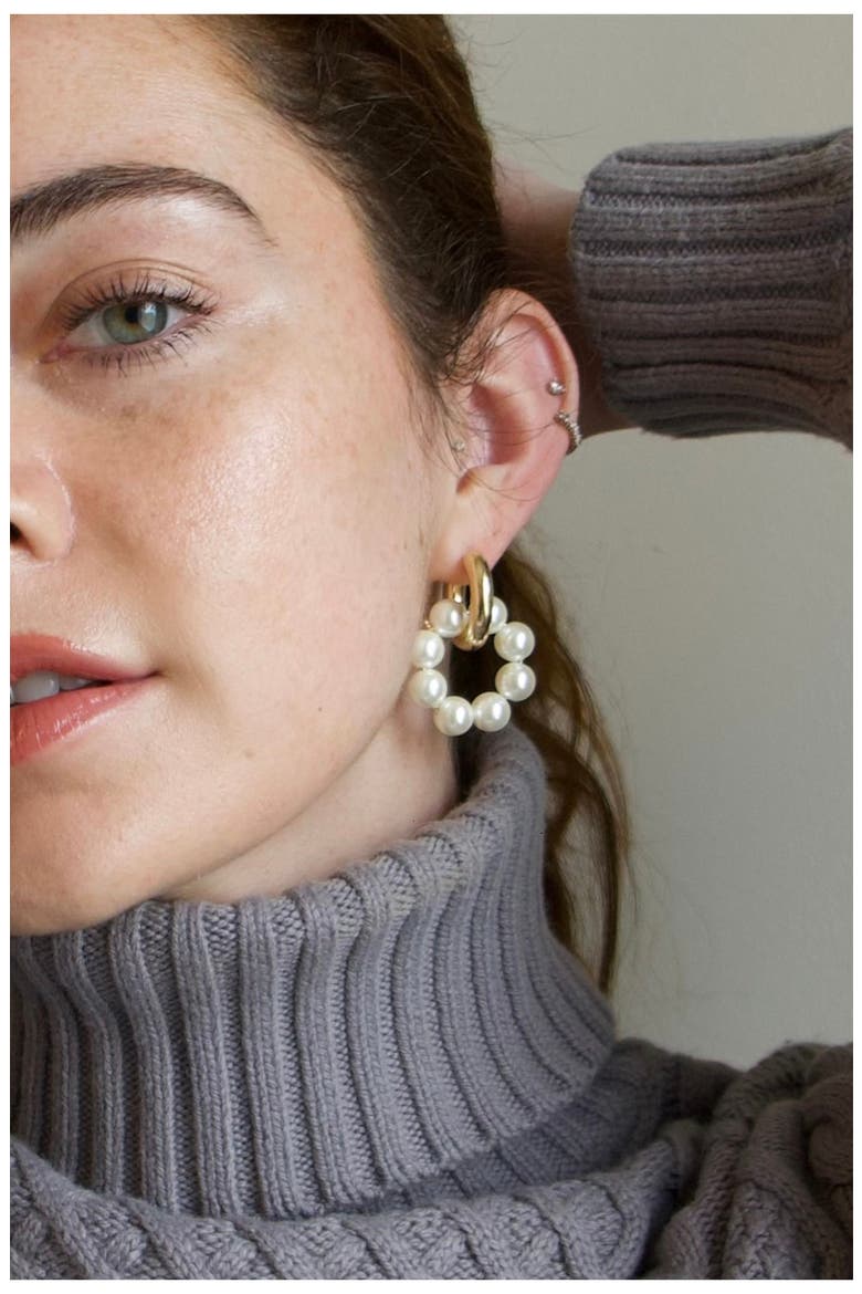 Tyson Imitation Pearl Hoop Earrings, Alternate, color, GOLD