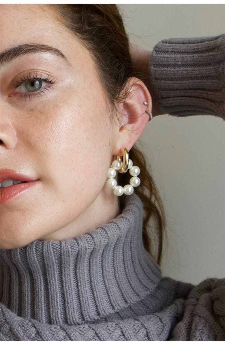 Petit Moments Tyson Imitation Pearl Hoop Earrings, Alternate, color, Gold