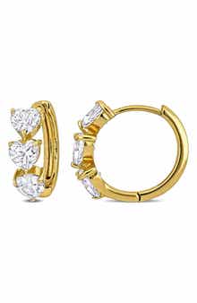 DELMAR Semiprecious Stone Heart Hoop Earrings