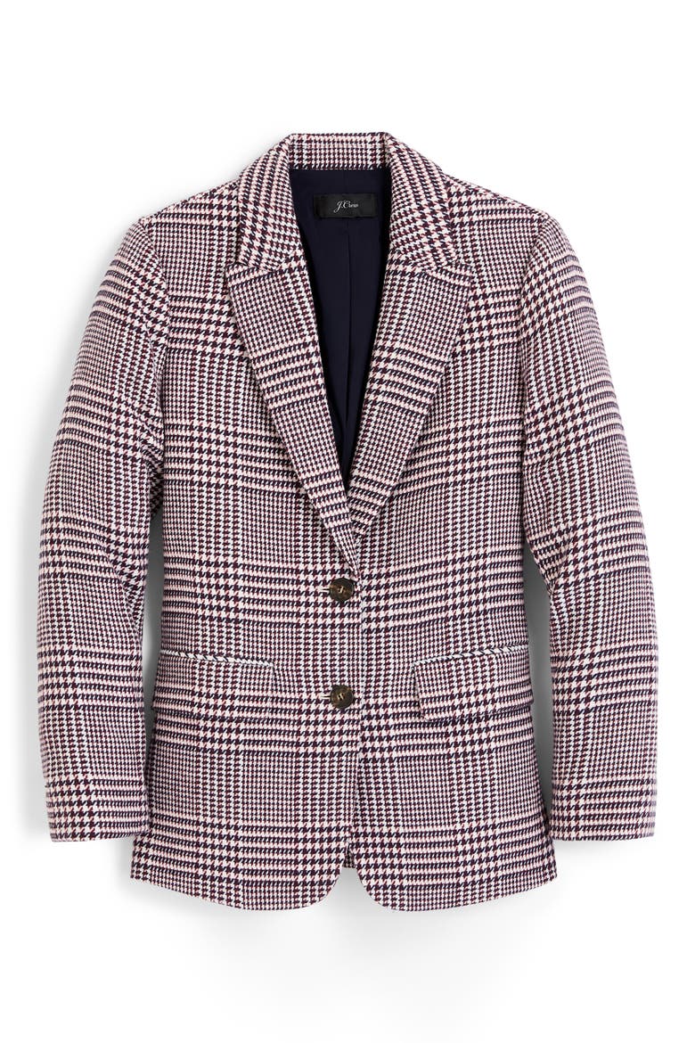 Houndstooth Plaid Boyfriend Blazer, Alternate, color, IVORY BURGUNDY SHADOW
