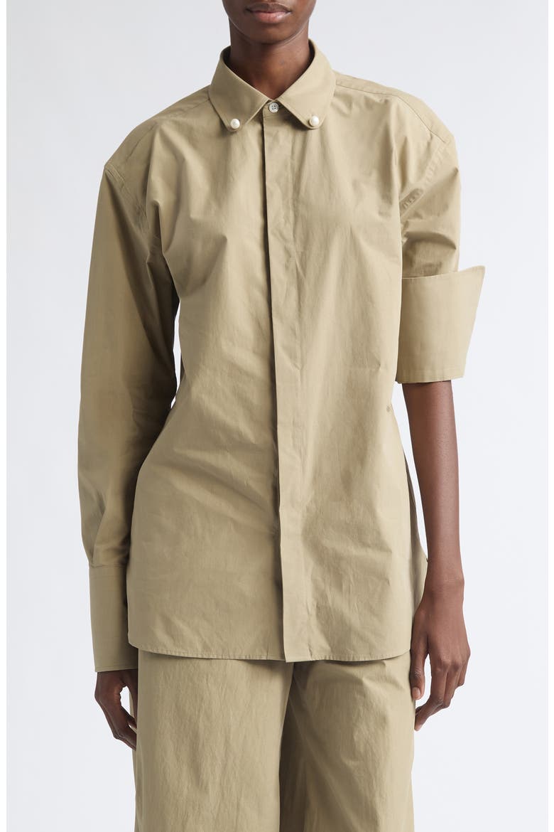 High Fidelity Asymmetric Cotton Shirt, Main, color, SAND