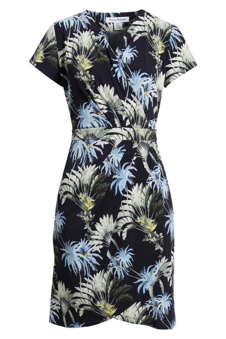 Carmela Paradise Palms Faux Wrap Dress, Alternate, color, COASTLINE