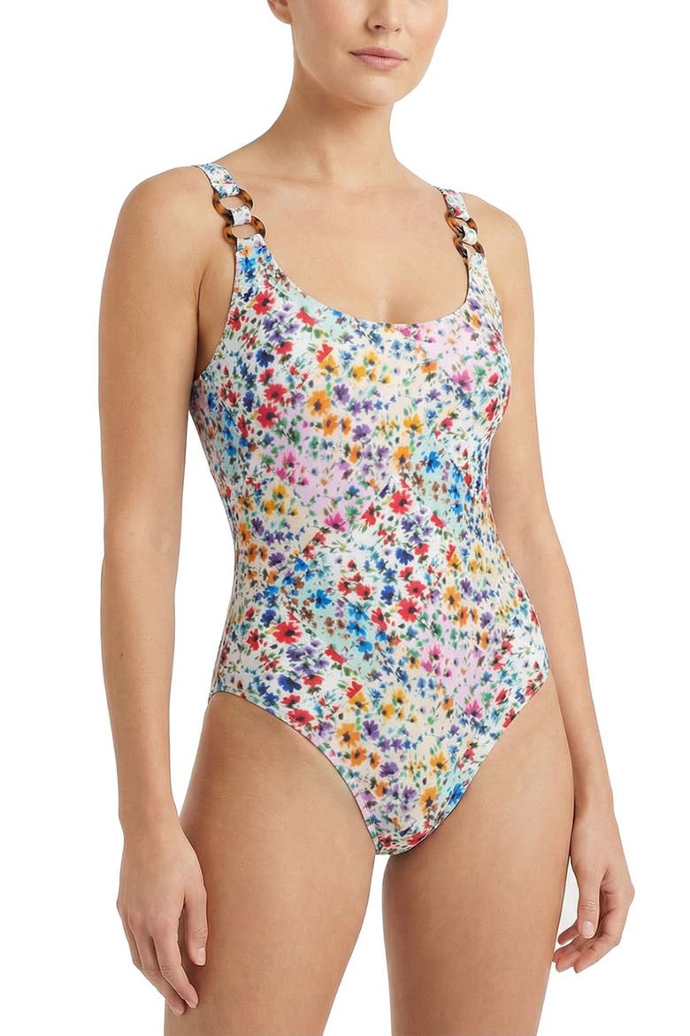 Chloe Tank Ring Trim One-Piece Swimsuit, Main, color, Wildflower Patch