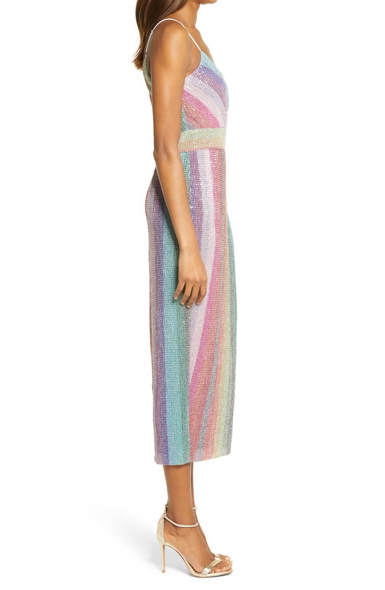 Saylor Meghan Sequin Stripe Faux Wrap Midi Dress, Alternate, color, 