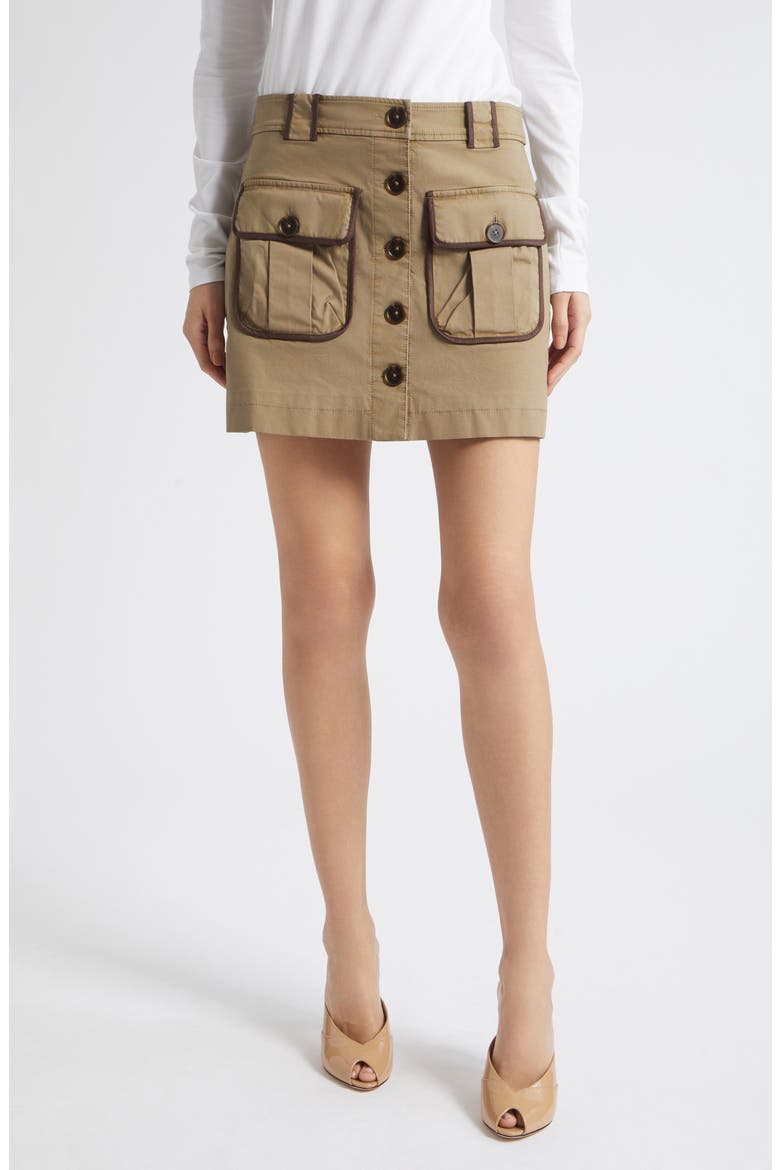 Kylie Button Front Miniskirt, Main, color, SAFARI