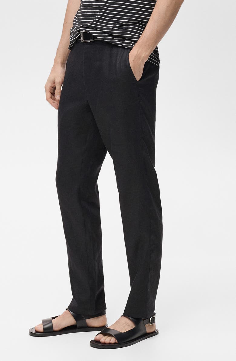 MANGO Slim Fit Linen Pants, Alternate, color, Black