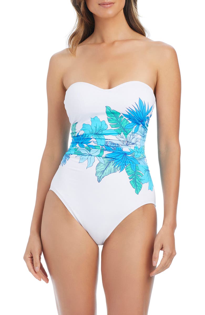 BLEU by Rod Beattie Shirred Bandeau One-Piece Swimsuit, Alternate, color, Cool