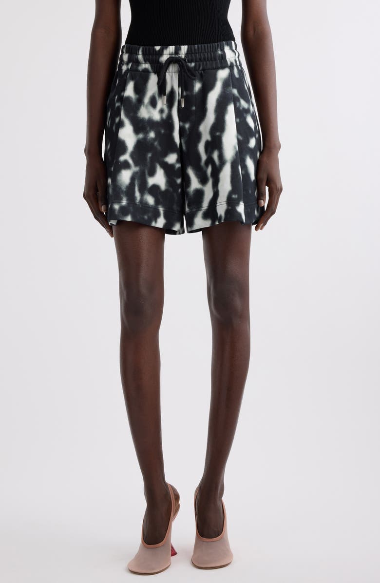 Dries Van Noten Hadio Orchid Spots Pleated Cotton Sweat Shorts, Main, color, Black