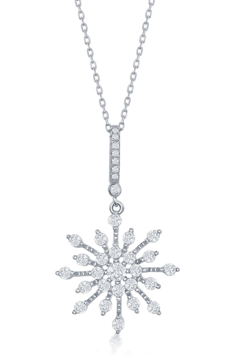 Cubic Zirconia Snowflake Pendant Necklace, Main, color, SILVER