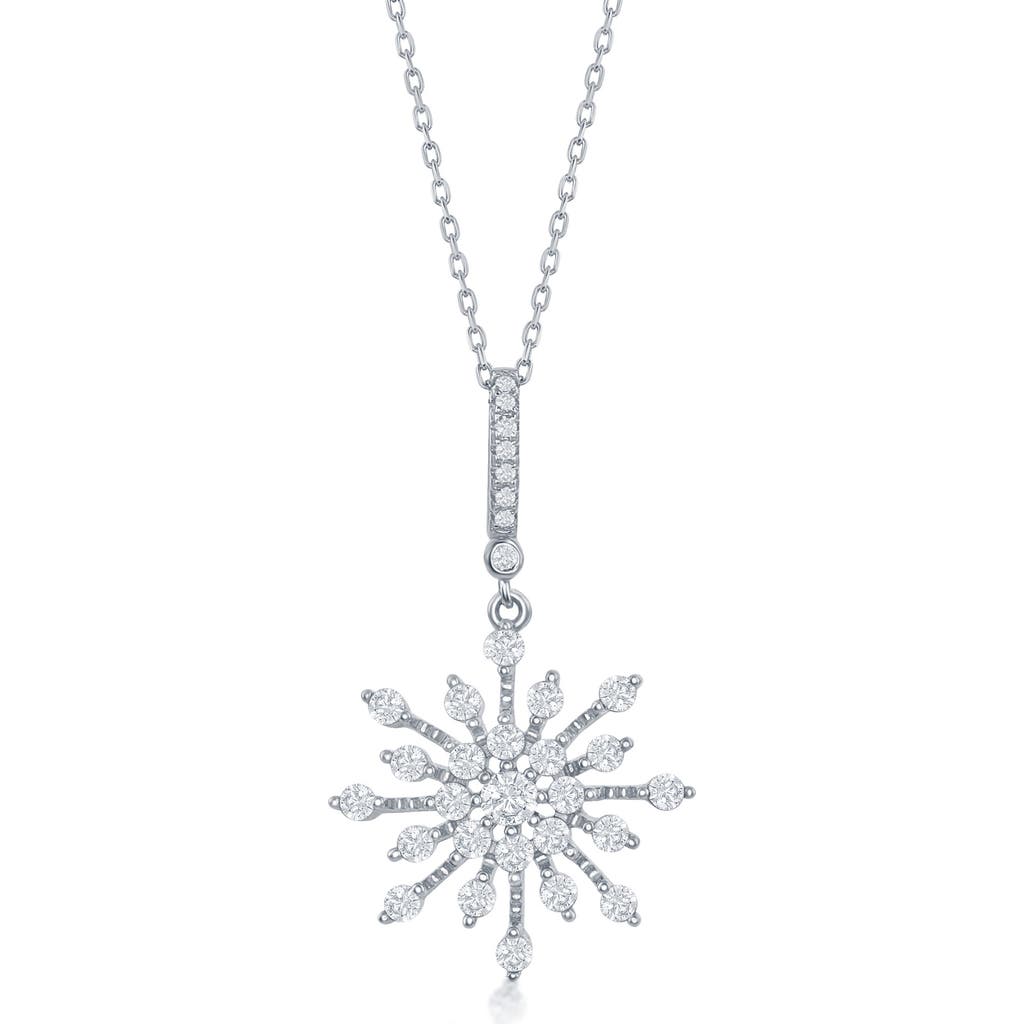 Simona Cubic Zirconia Snowflake Pendant Necklace In Silver